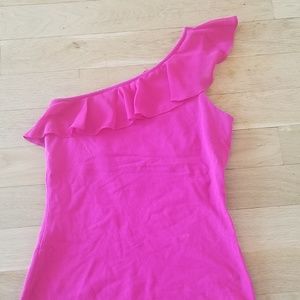 Pink asymmetrical ruffle top